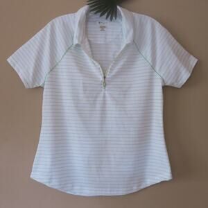 GUY HARVEY Playdry Polo/Golf Shirt Size M Women  Zipper Striped Green/White